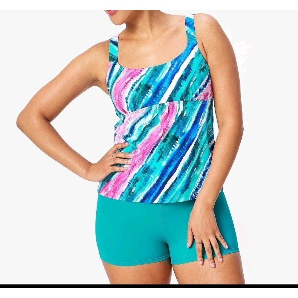 Kim Gravel X Swimsuits For All Tankini Set 2 Piece Sz 14 Rainbow Stripes